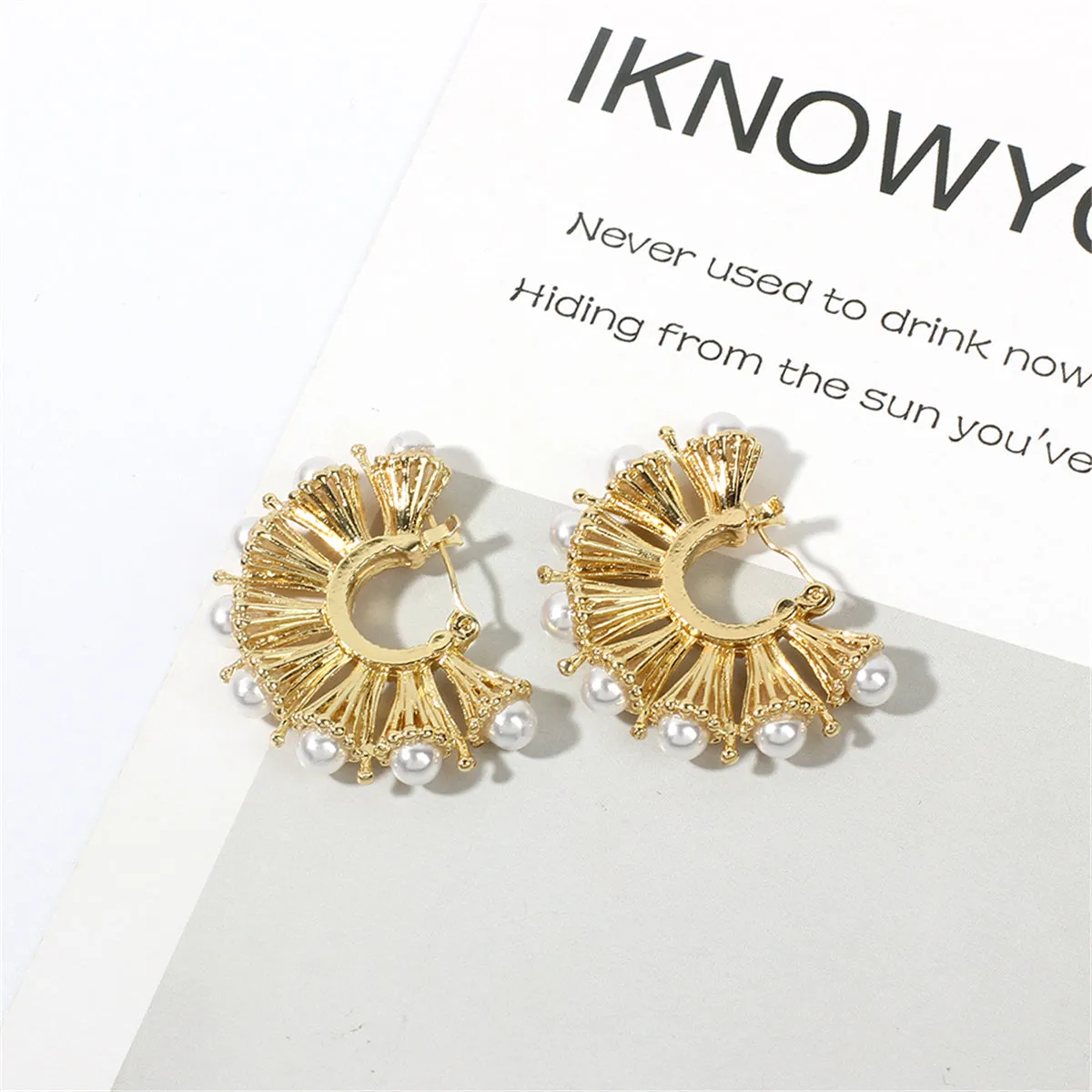 Pearl & 18K Gold-Plated Fan Hoop Earrings