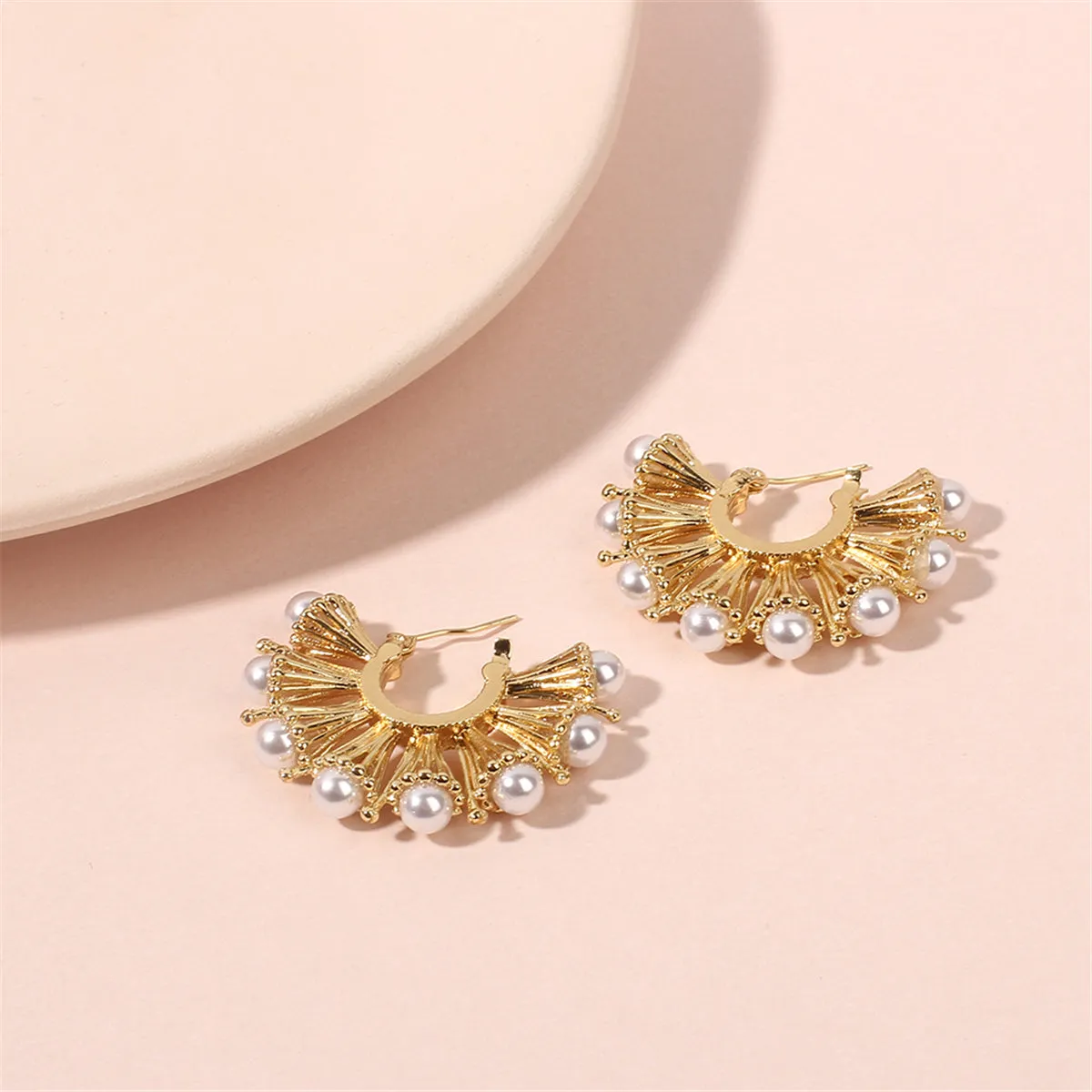 Pearl & 18K Gold-Plated Fan Hoop Earrings