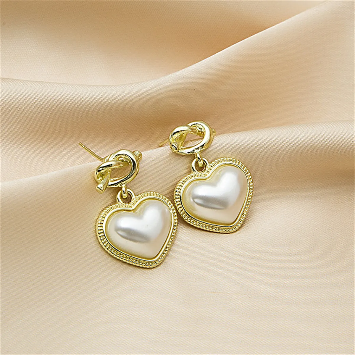 Pearl & 18K Gold-Plated Knot Heart Drop Earrings