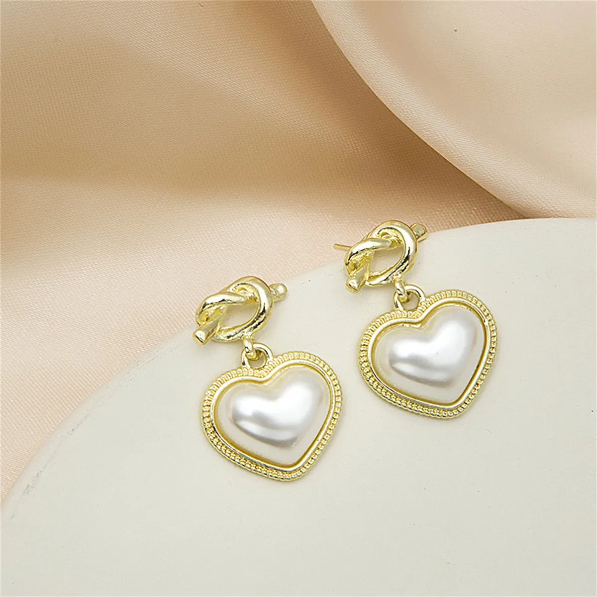 Pearl & 18K Gold-Plated Knot Heart Drop Earrings