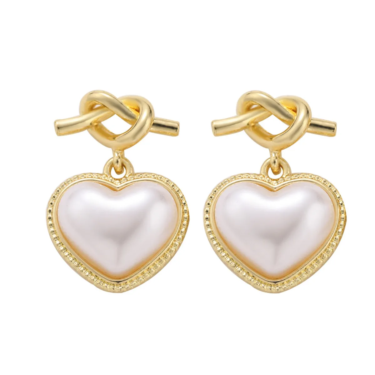 Pearl & 18K Gold-Plated Knot Heart Drop Earrings