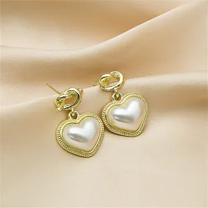 Pearl & 18K Gold-Plated Knot Heart Drop Earrings