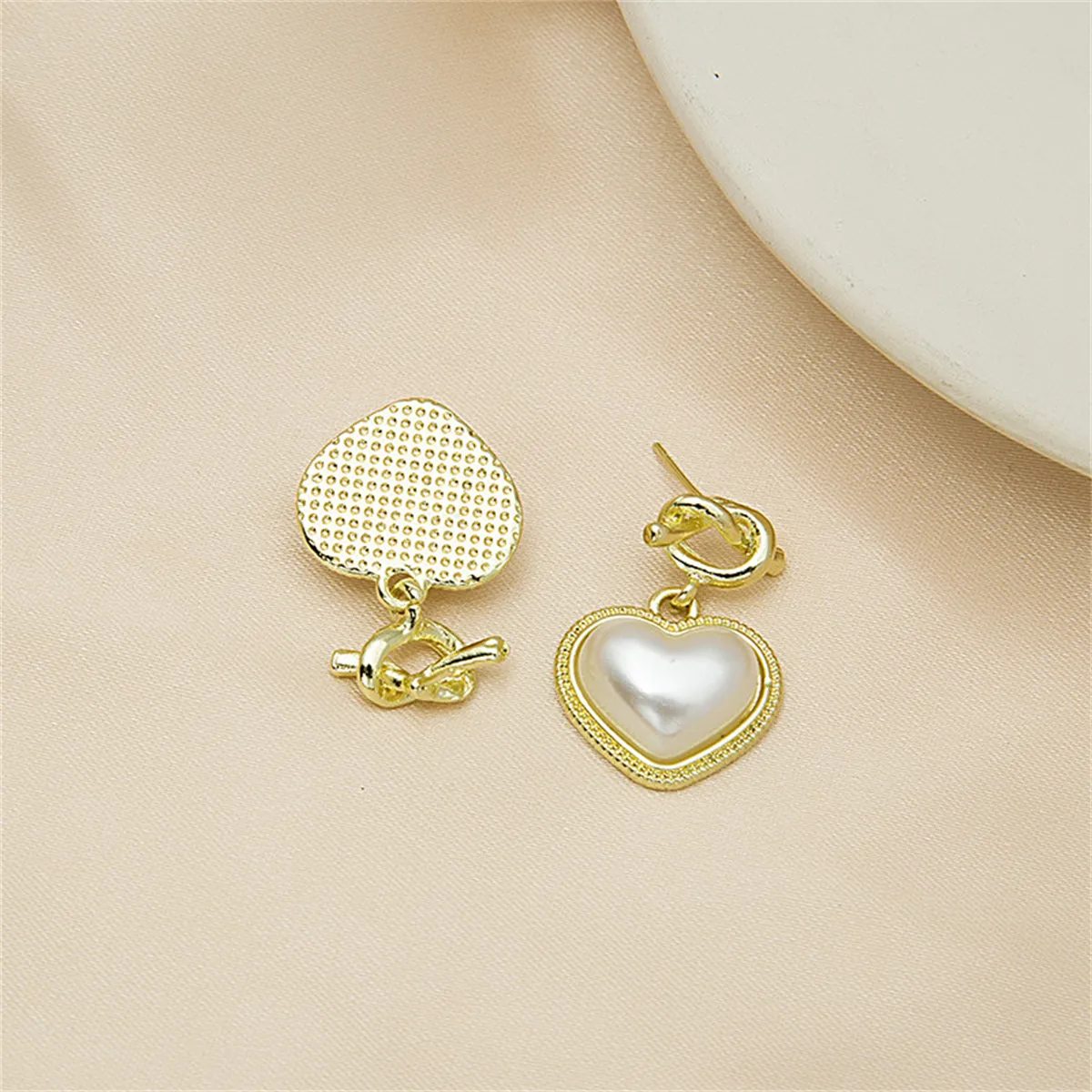 Pearl & 18K Gold-Plated Knot Heart Drop Earrings