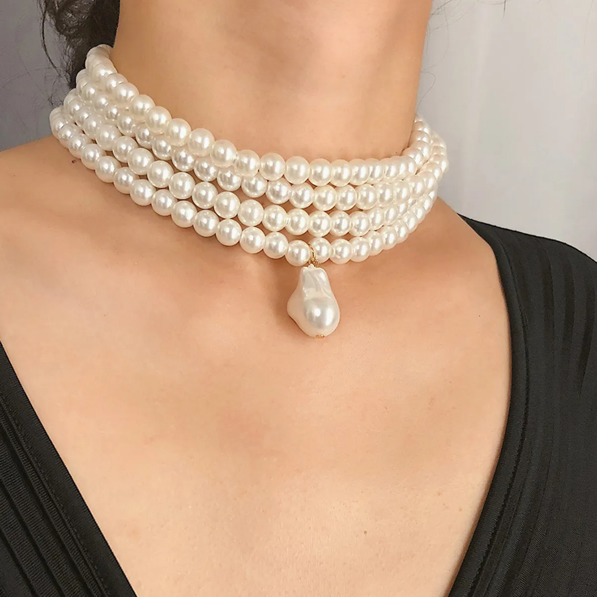 Pearl & 18K Gold-Plated Layered Choker Necklace