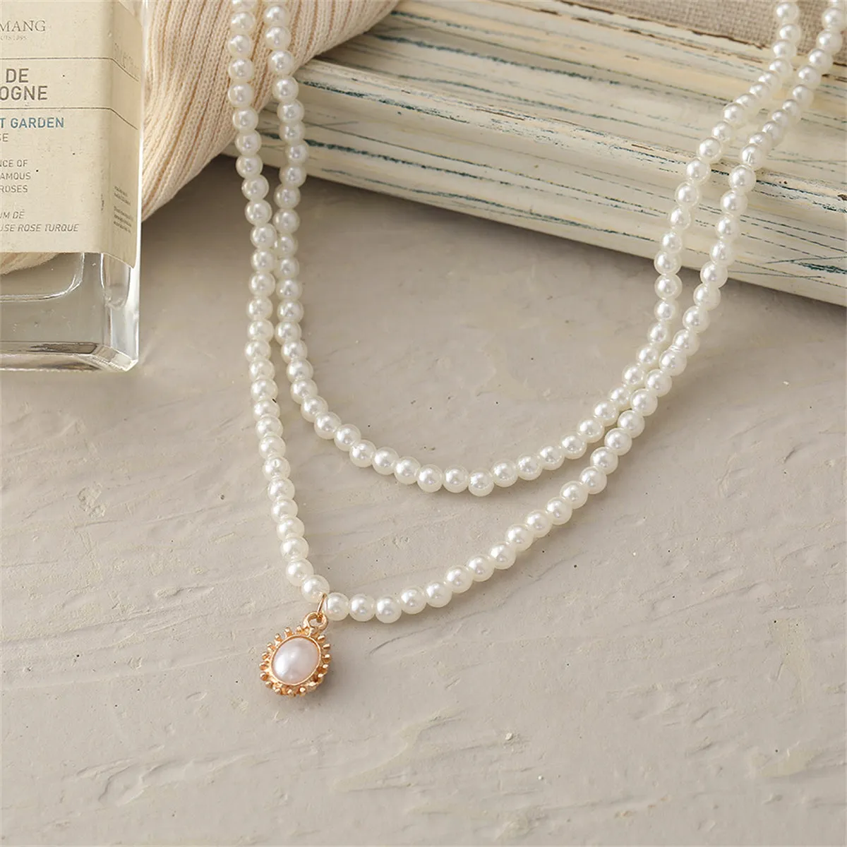 Pearl & 18K Gold-Plated Oval Pendant Layered Necklace