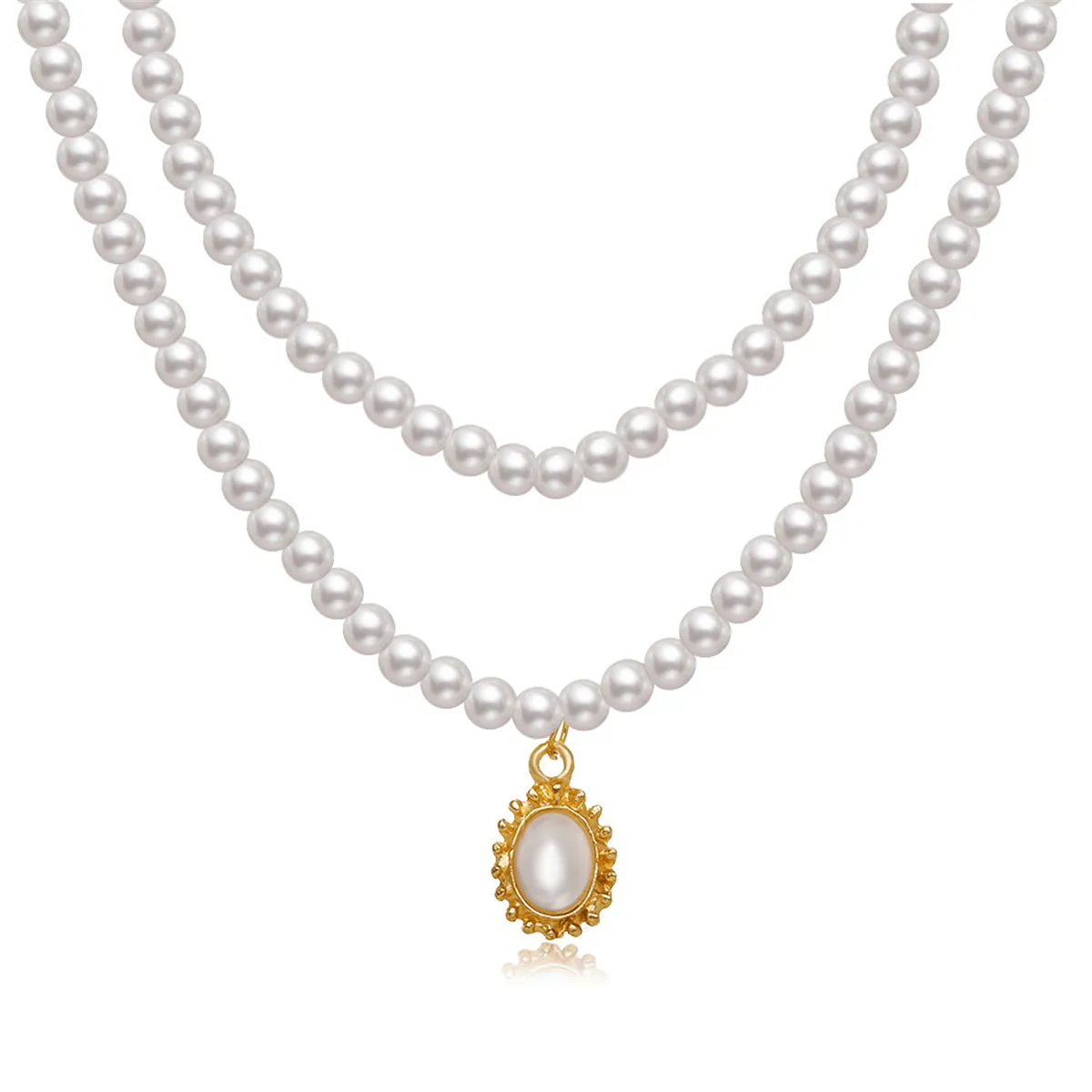 Pearl & 18K Gold-Plated Oval Pendant Layered Necklace