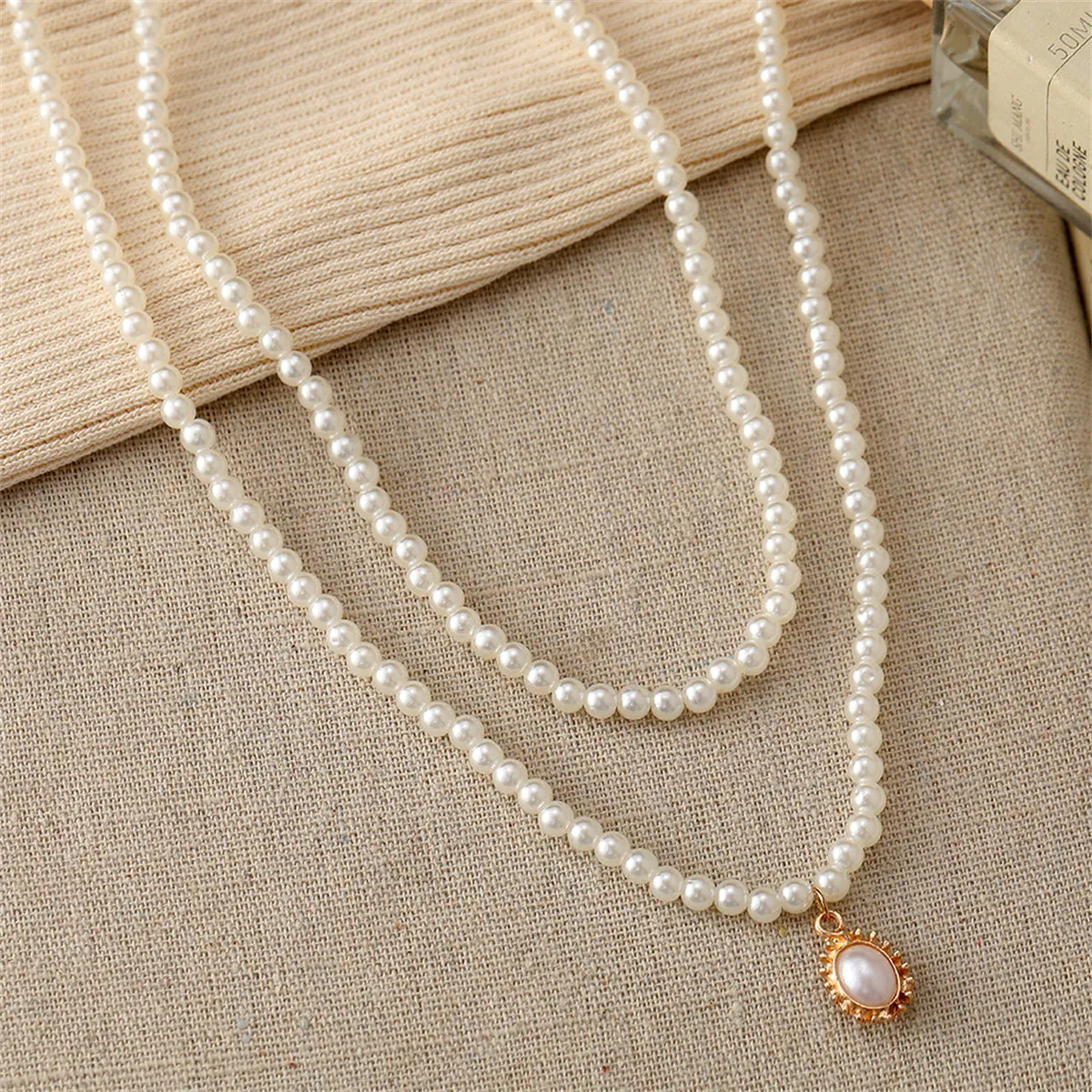 Pearl & 18K Gold-Plated Oval Pendant Layered Necklace