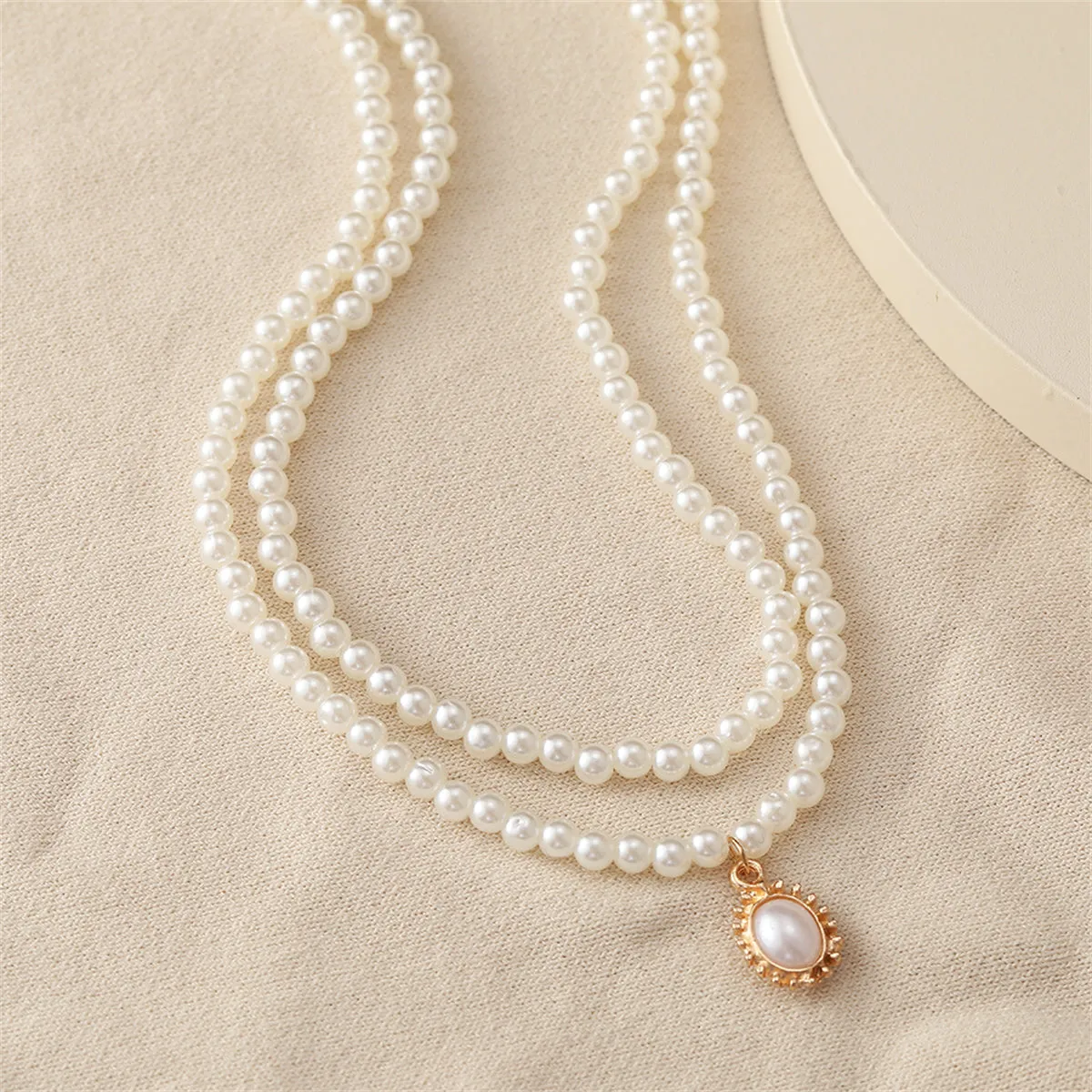 Pearl & 18K Gold-Plated Oval Pendant Layered Necklace