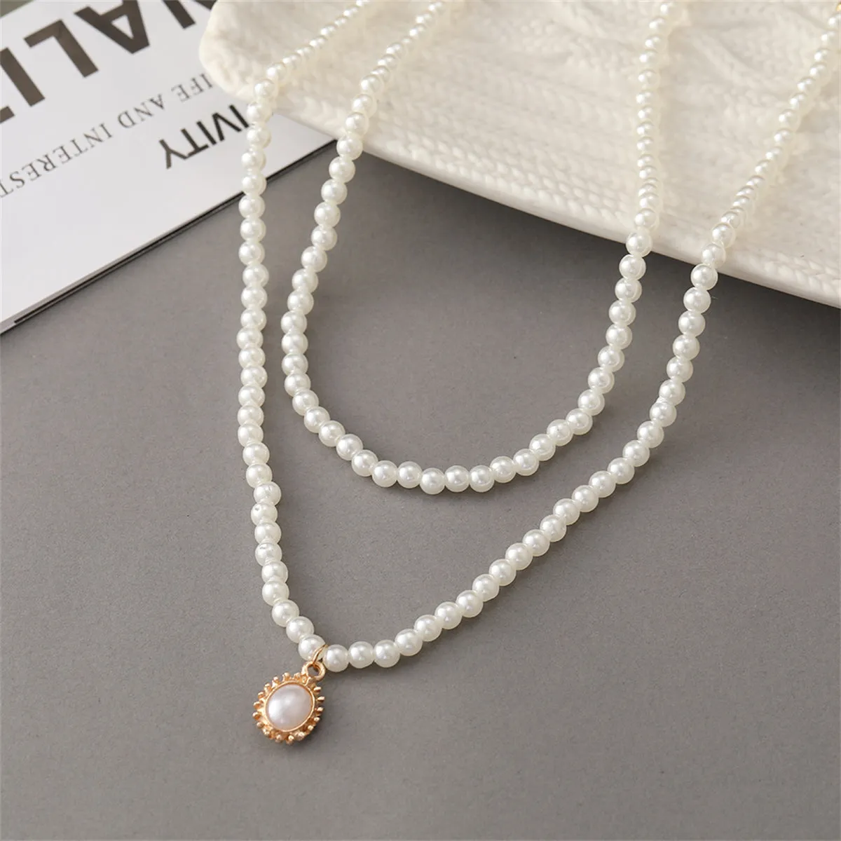 Pearl & 18K Gold-Plated Oval Pendant Layered Necklace