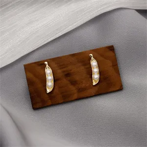 Pearl & 18K Gold-Plated Pea Pod Stud Earrings