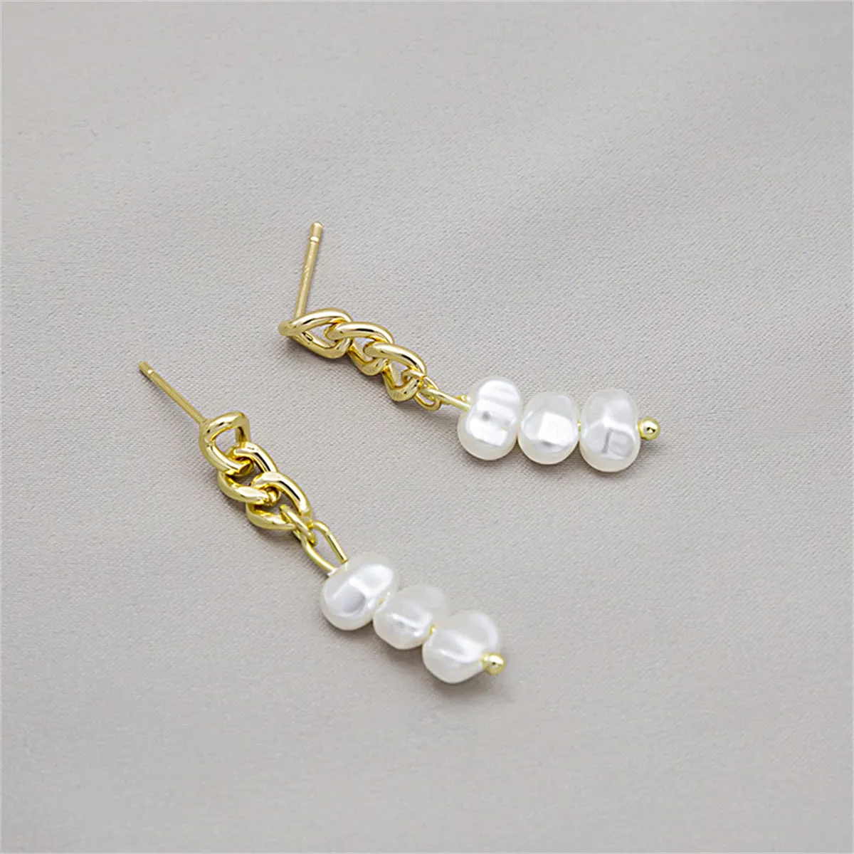 Pearl & 18K Gold-Plated Stacked Cable Chain Drop Earrings
