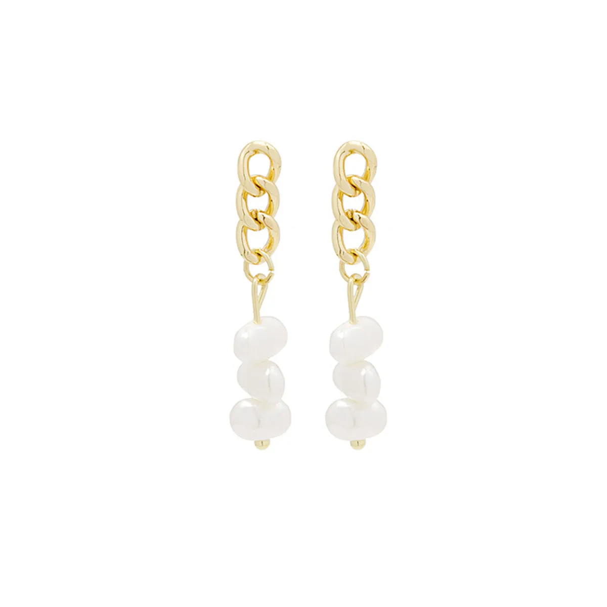 Pearl & 18K Gold-Plated Stacked Cable Chain Drop Earrings