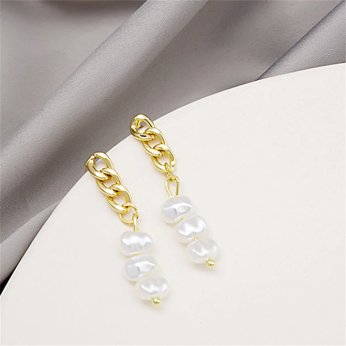 Pearl & 18K Gold-Plated Stacked Cable Chain Drop Earrings