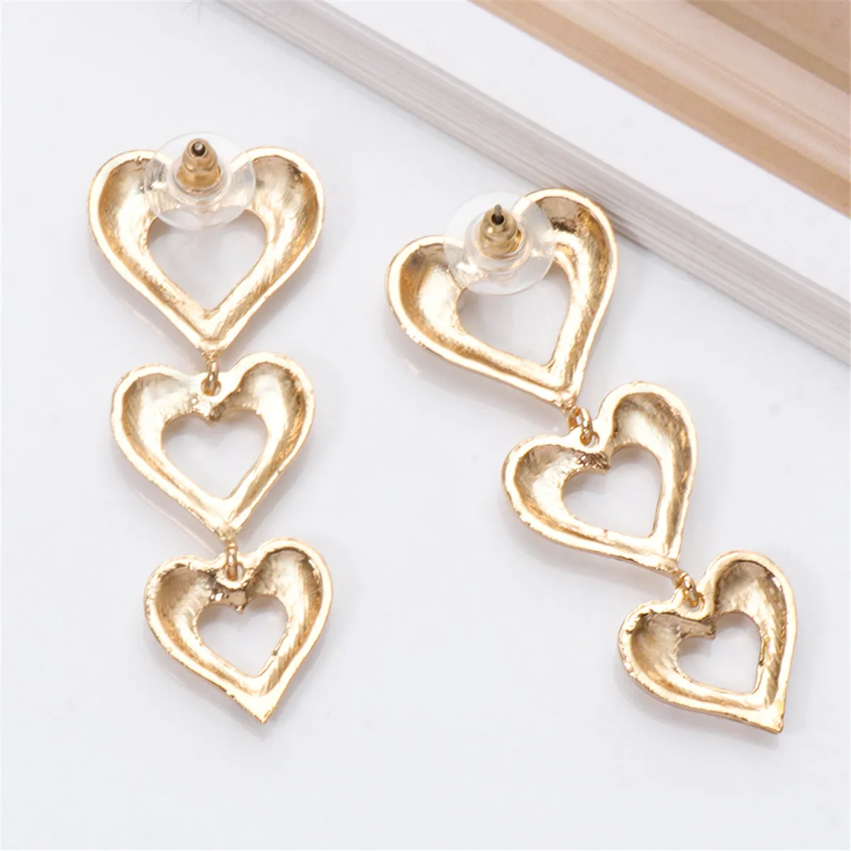 Pearl & 18K Gold-Plated Stacked Heart Drop Earrings