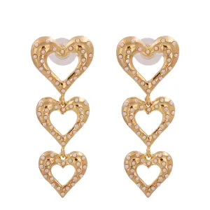 Pearl & 18K Gold-Plated Stacked Heart Drop Earrings