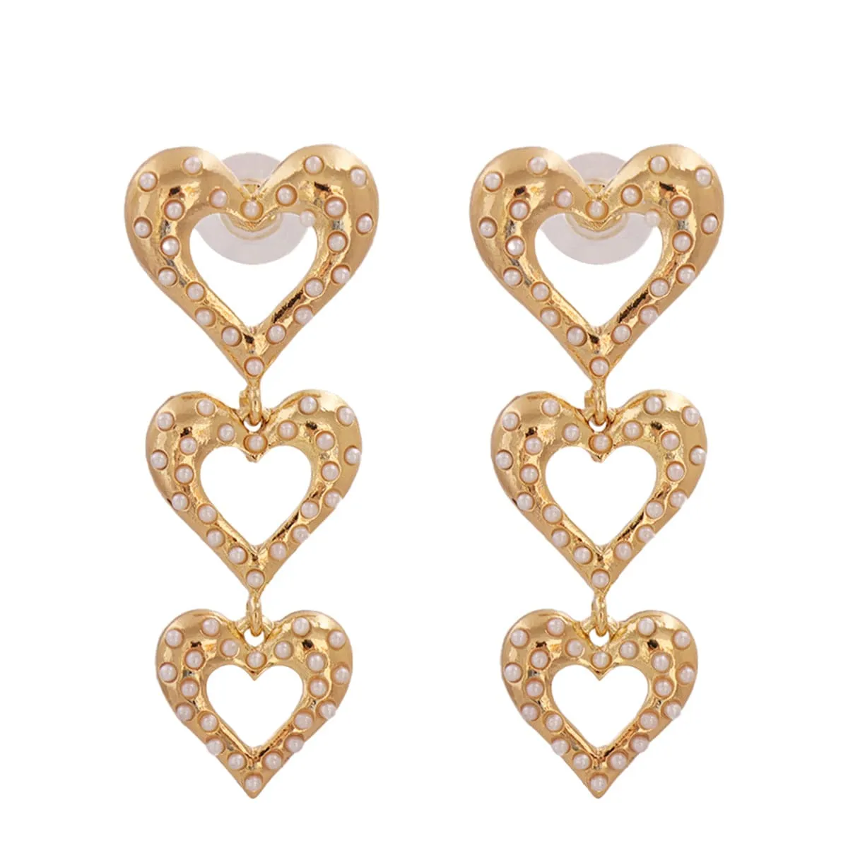Pearl & 18K Gold-Plated Stacked Heart Drop Earrings