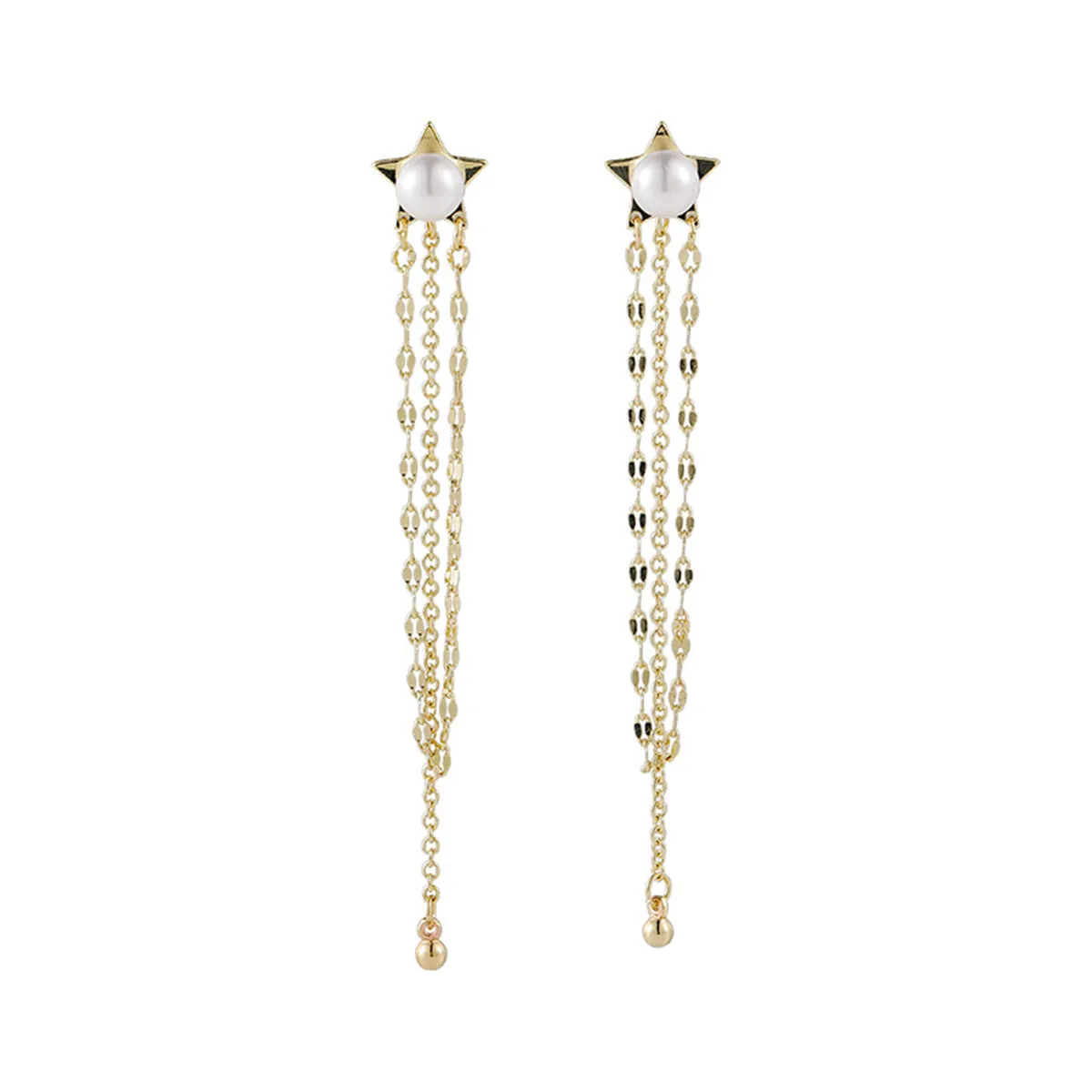 Pearl & 18K Gold-Plated Star Tassel Drop Earrings