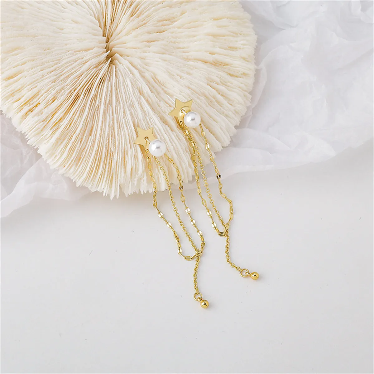 Pearl & 18K Gold-Plated Star Tassel Drop Earrings
