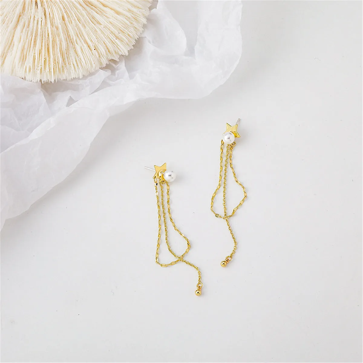 Pearl & 18K Gold-Plated Star Tassel Drop Earrings