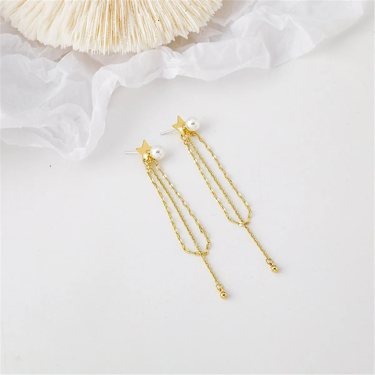 Pearl & 18K Gold-Plated Star Tassel Drop Earrings