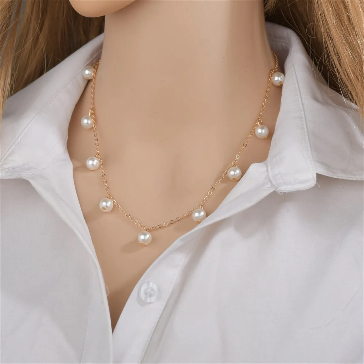 Pearl & 18K Gold-Plated Station Necklace