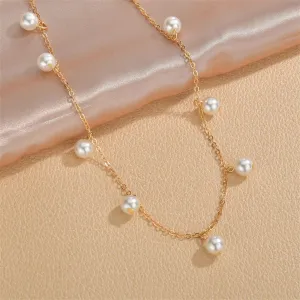 Pearl & 18K Gold-Plated Station Necklace