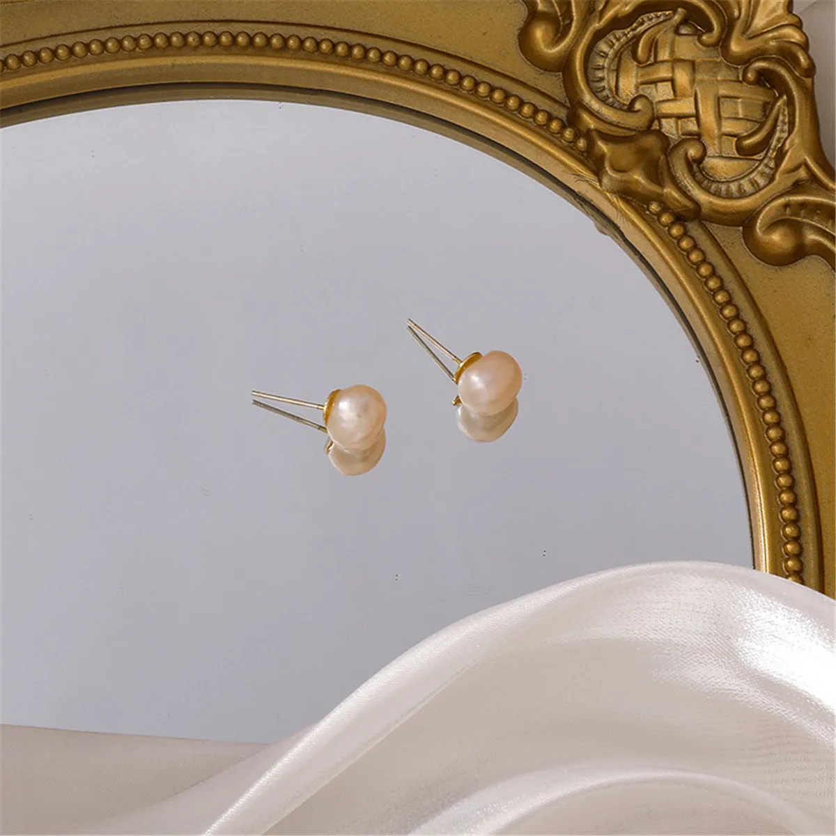 Pearl & 18K Gold-Plated Stud Earrings