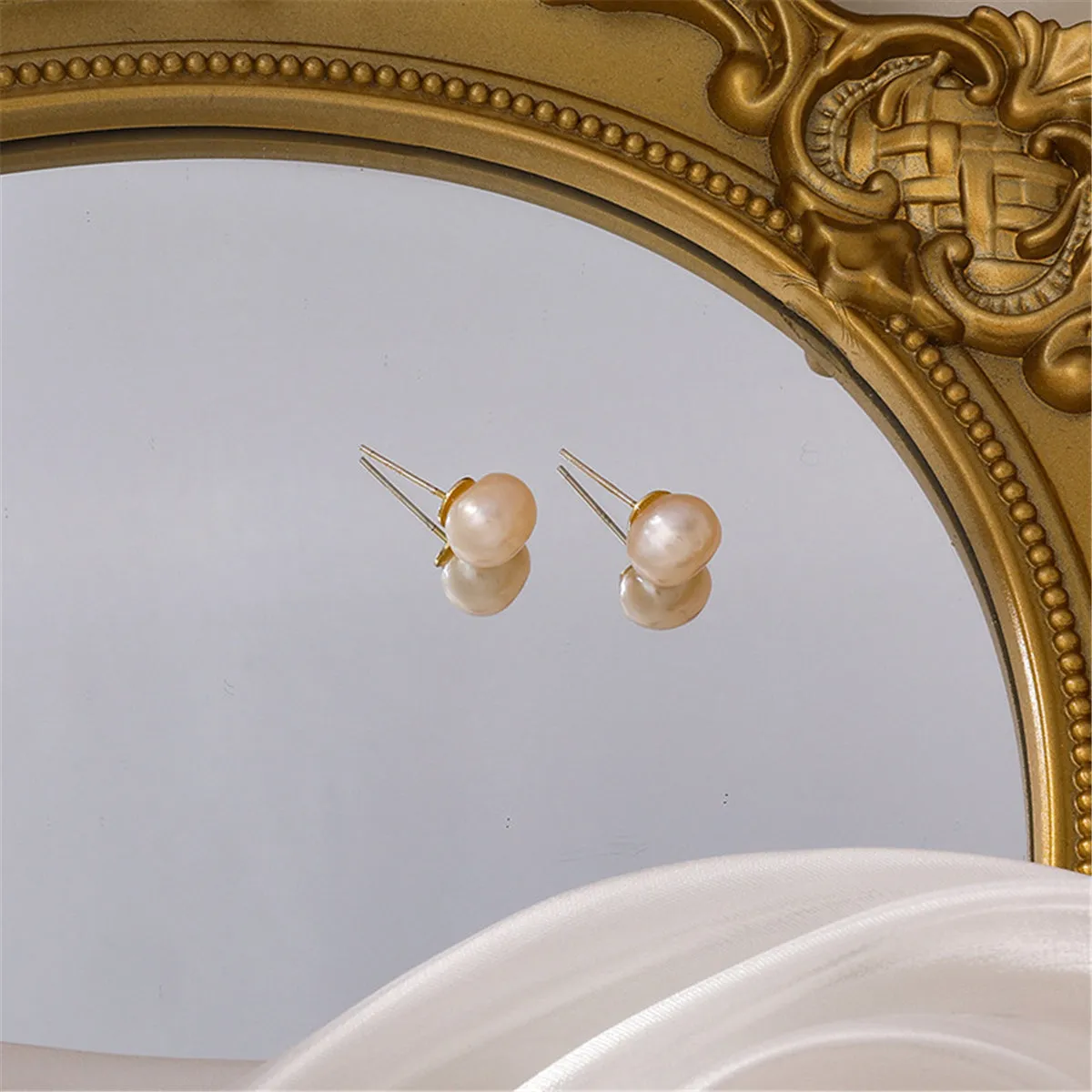 Pearl & 18K Gold-Plated Stud Earrings