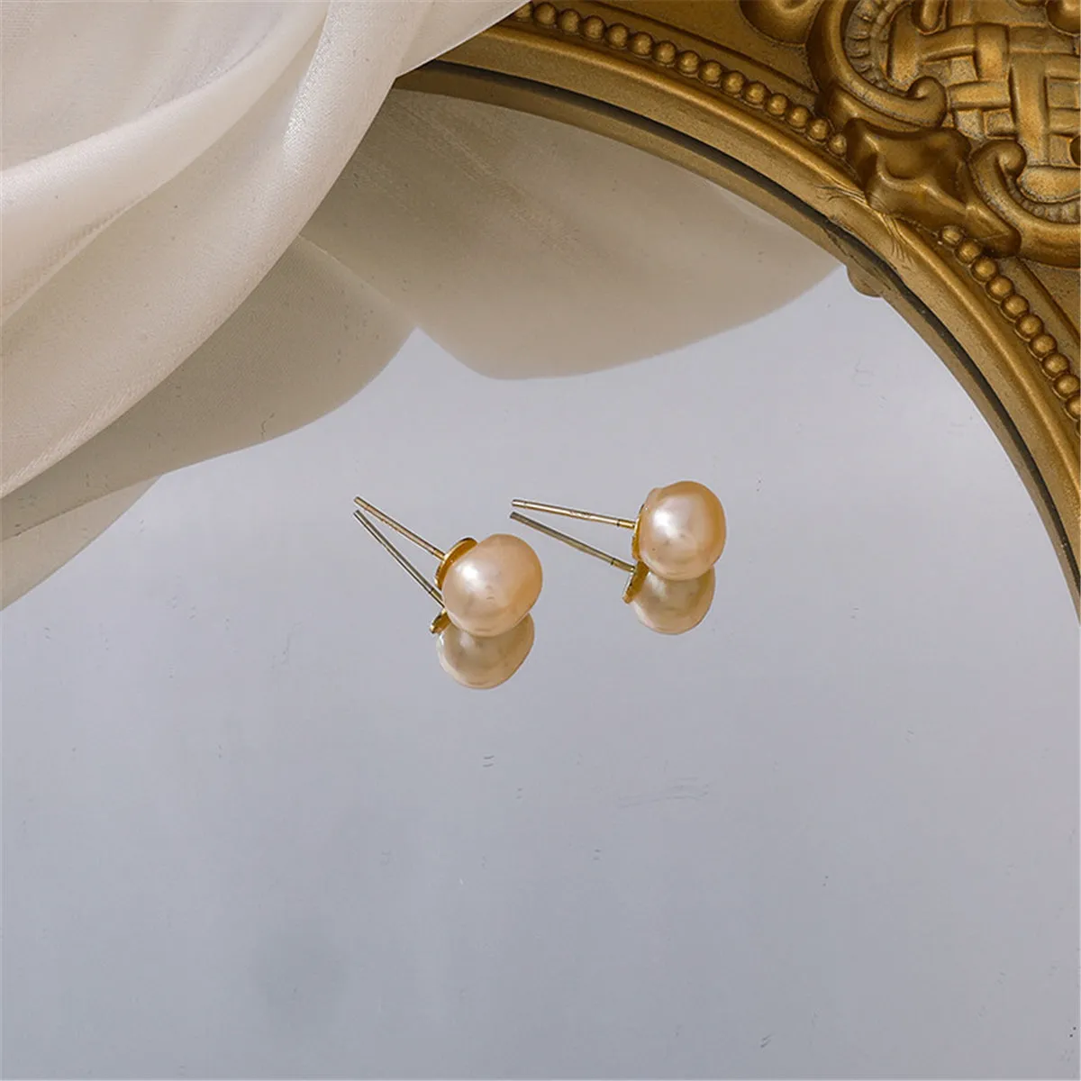 Pearl & 18K Gold-Plated Stud Earrings