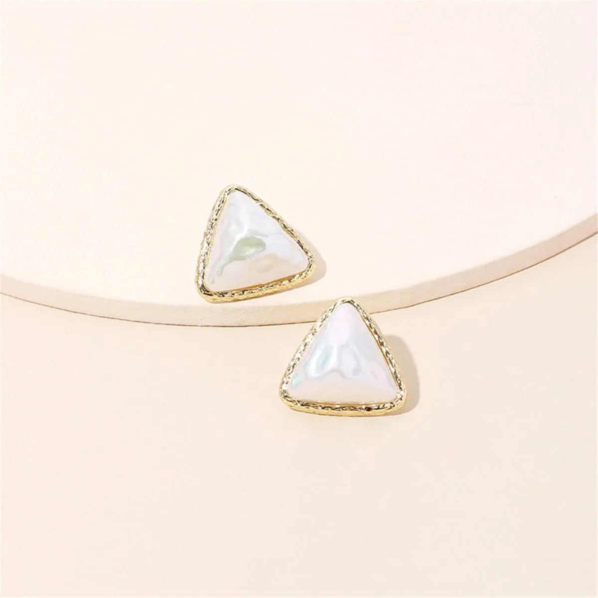 Pearl & 18K Gold-Plated Triangle Bezel Stud Earrings