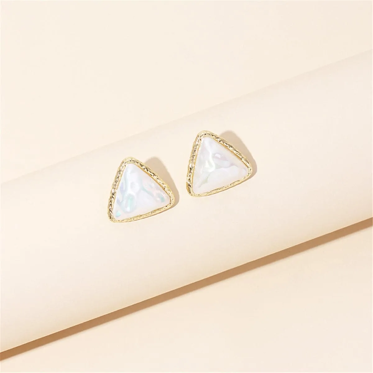 Pearl & 18K Gold-Plated Triangle Bezel Stud Earrings