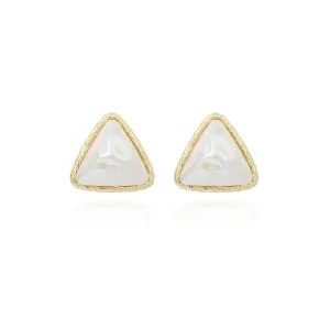 Pearl & 18K Gold-Plated Triangle Bezel Stud Earrings