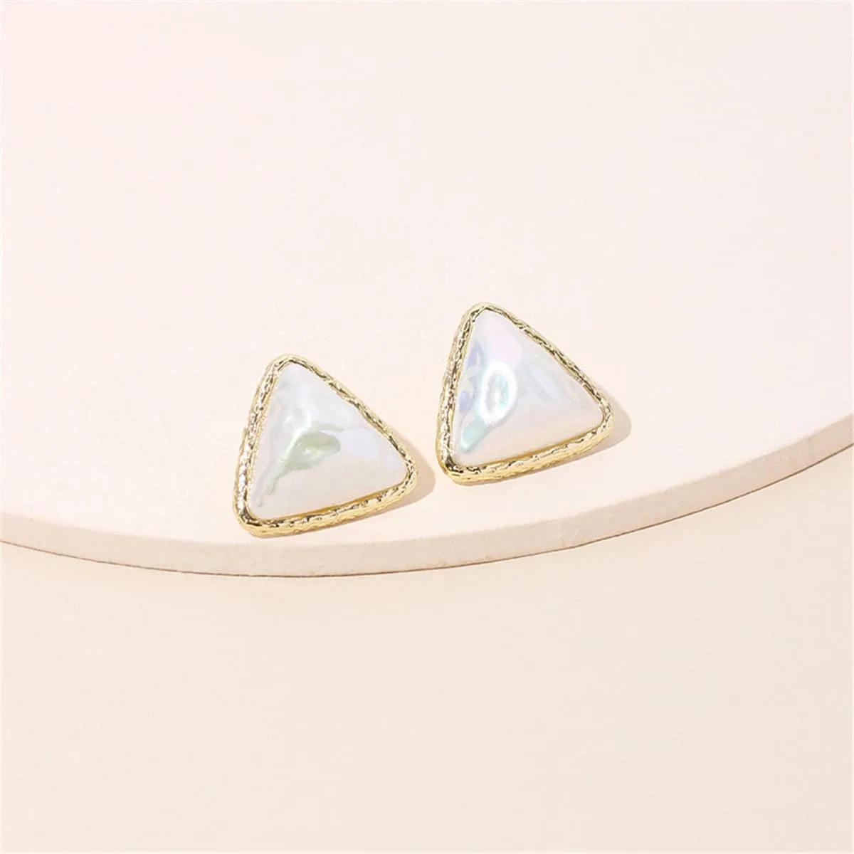 Pearl & 18K Gold-Plated Triangle Bezel Stud Earrings