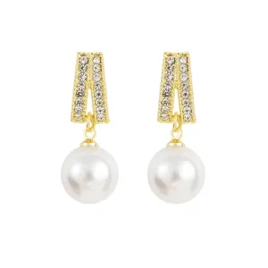 Pearl & Cubic Zirconia 18K Gold-Plated Geometric Drop Earrings
