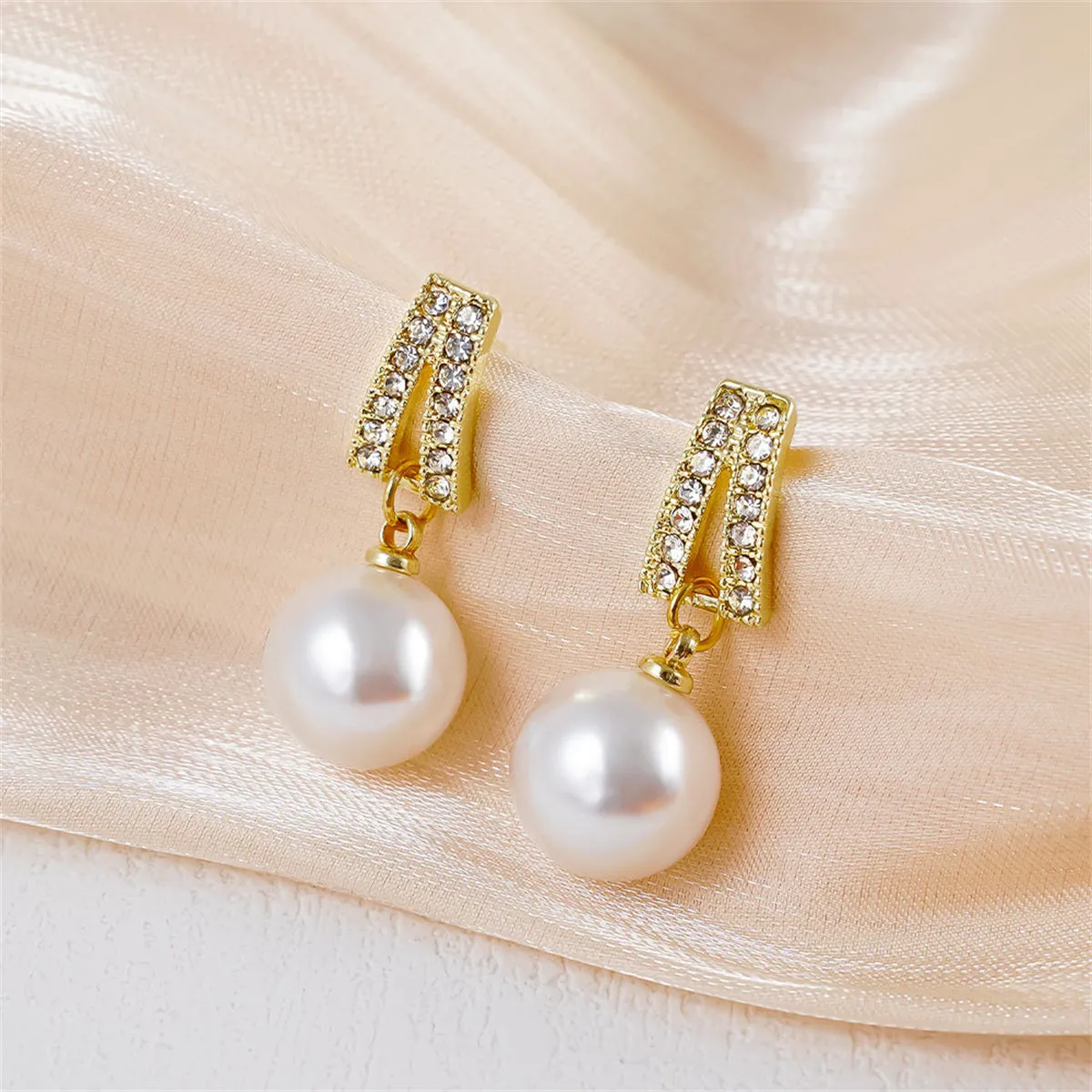 Pearl & Cubic Zirconia 18K Gold-Plated Geometric Drop Earrings