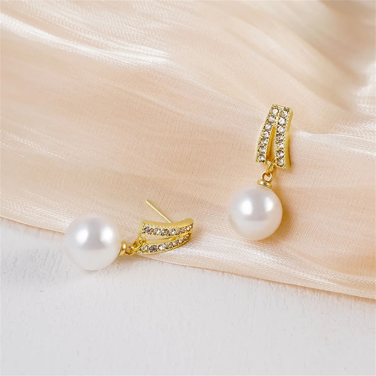 Pearl & Cubic Zirconia 18K Gold-Plated Geometric Drop Earrings