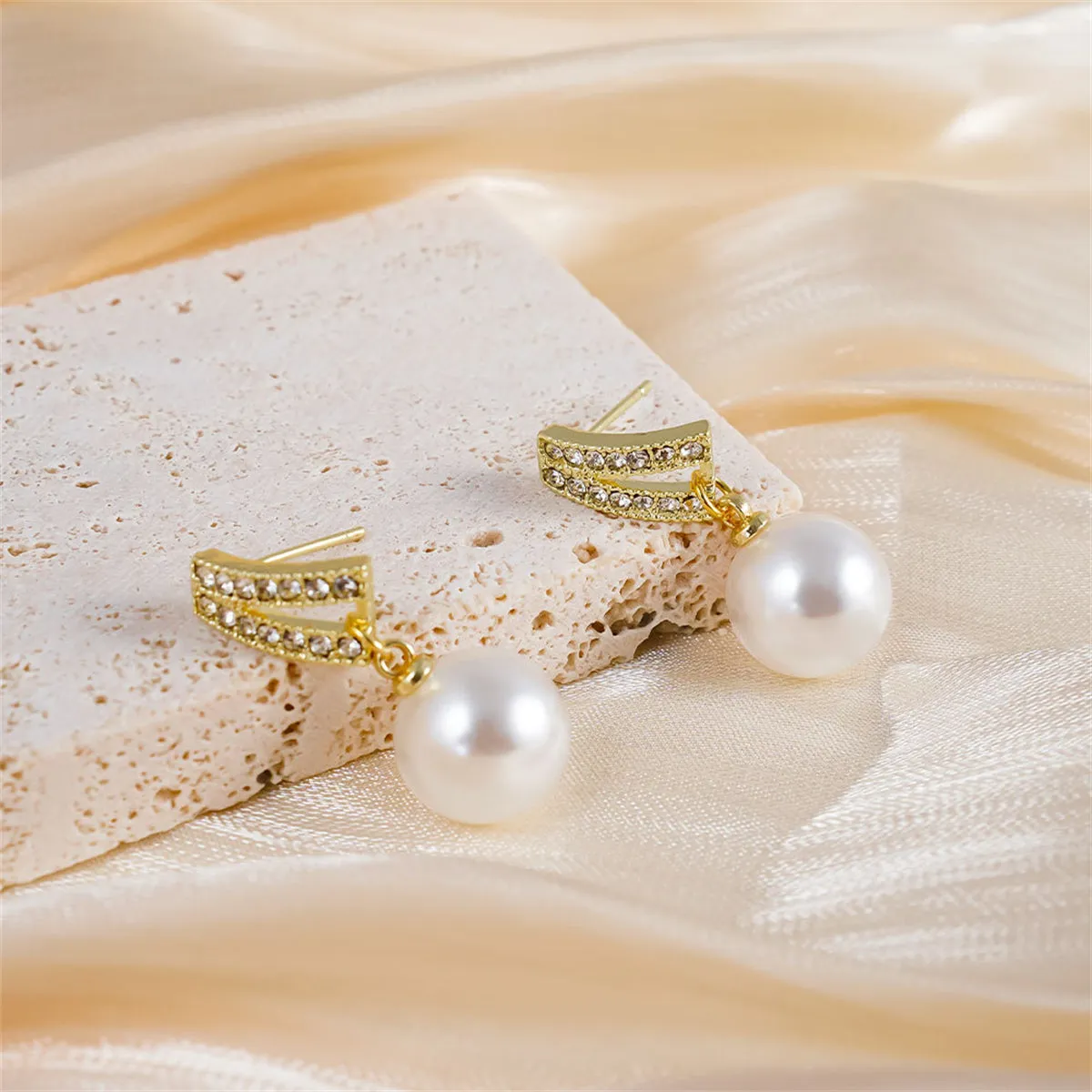 Pearl & Cubic Zirconia 18K Gold-Plated Geometric Drop Earrings