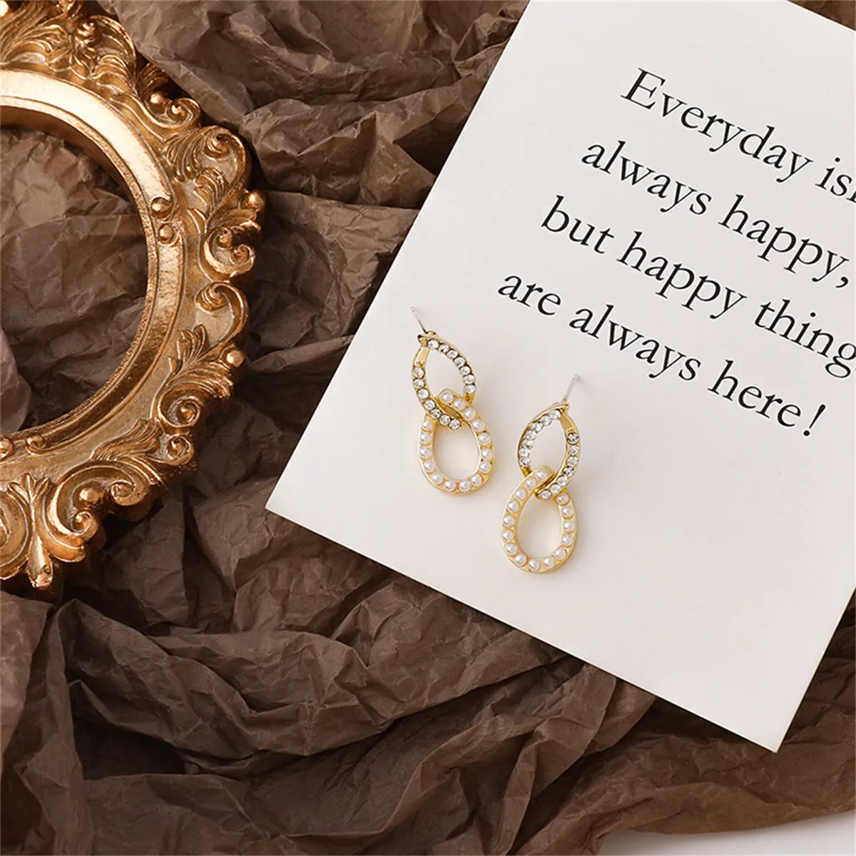 Pearl & Cubic Zirconia 18K Gold-Plated Interlocked Oval Drop Earrings