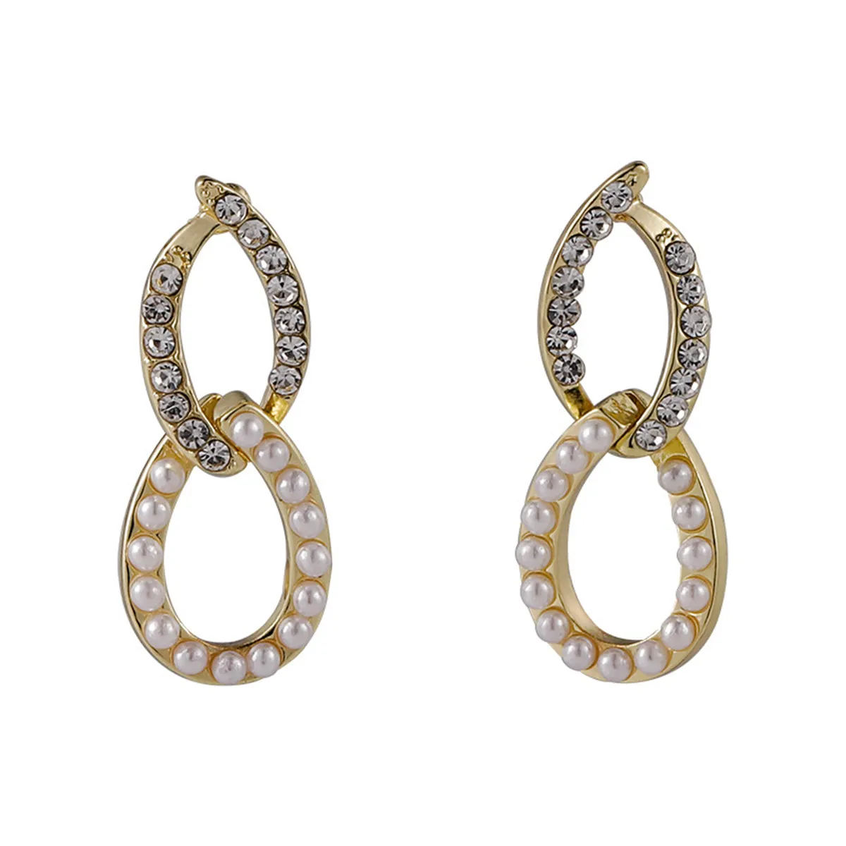 Pearl & Cubic Zirconia 18K Gold-Plated Interlocked Oval Drop Earrings