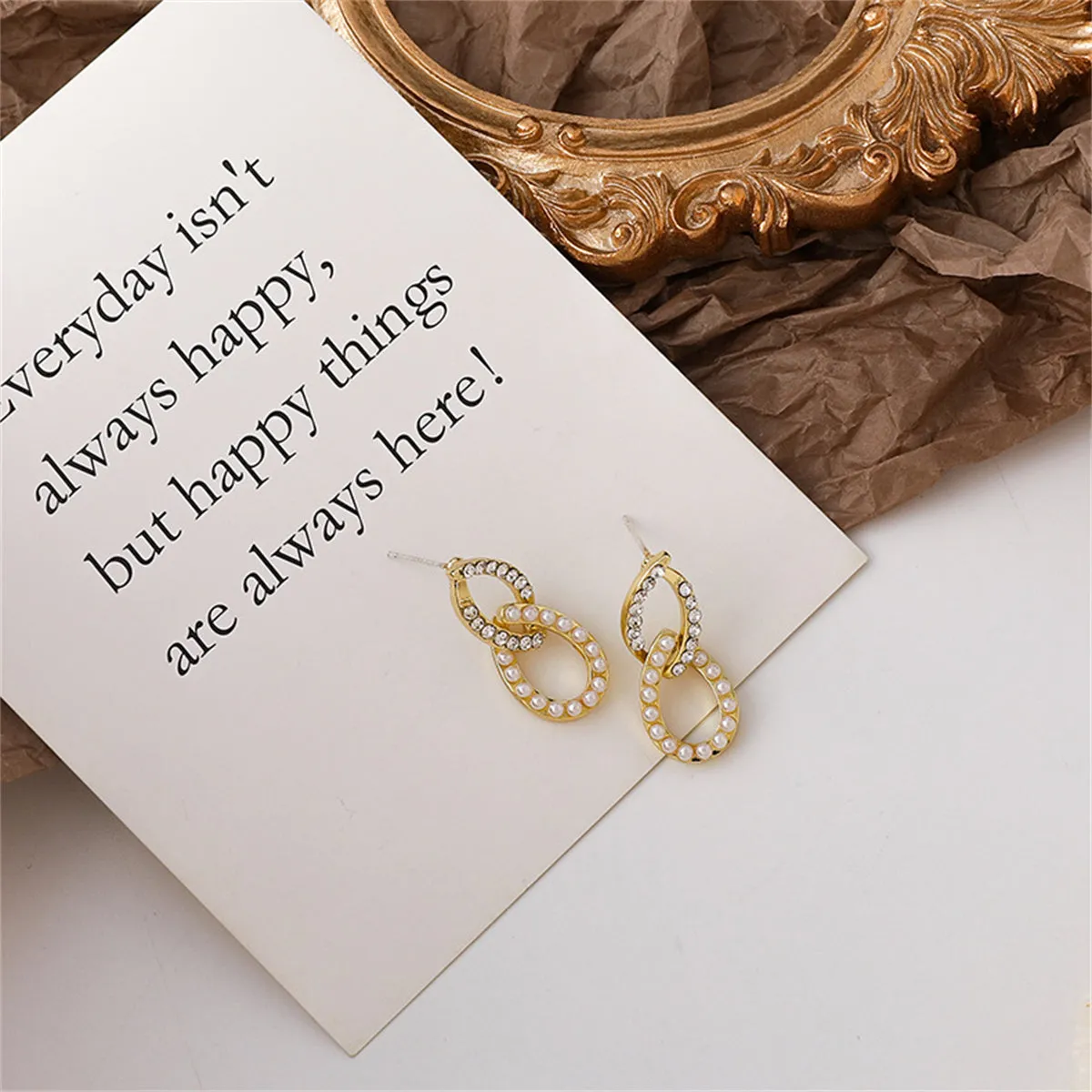 Pearl & Cubic Zirconia 18K Gold-Plated Interlocked Oval Drop Earrings
