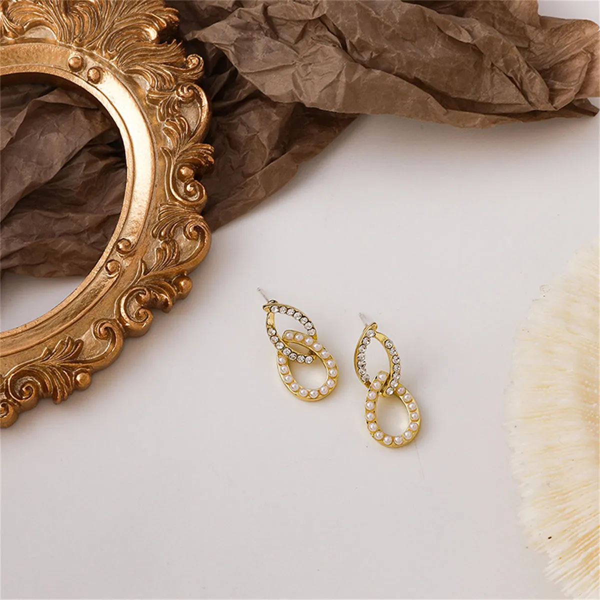 Pearl & Cubic Zirconia 18K Gold-Plated Interlocked Oval Drop Earrings