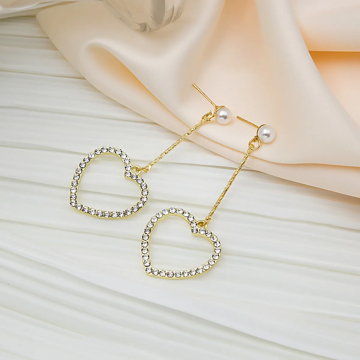 Pearl & Cubic Zirconia 18K Gold-Plated Open Heart Pavé Drop Earrings