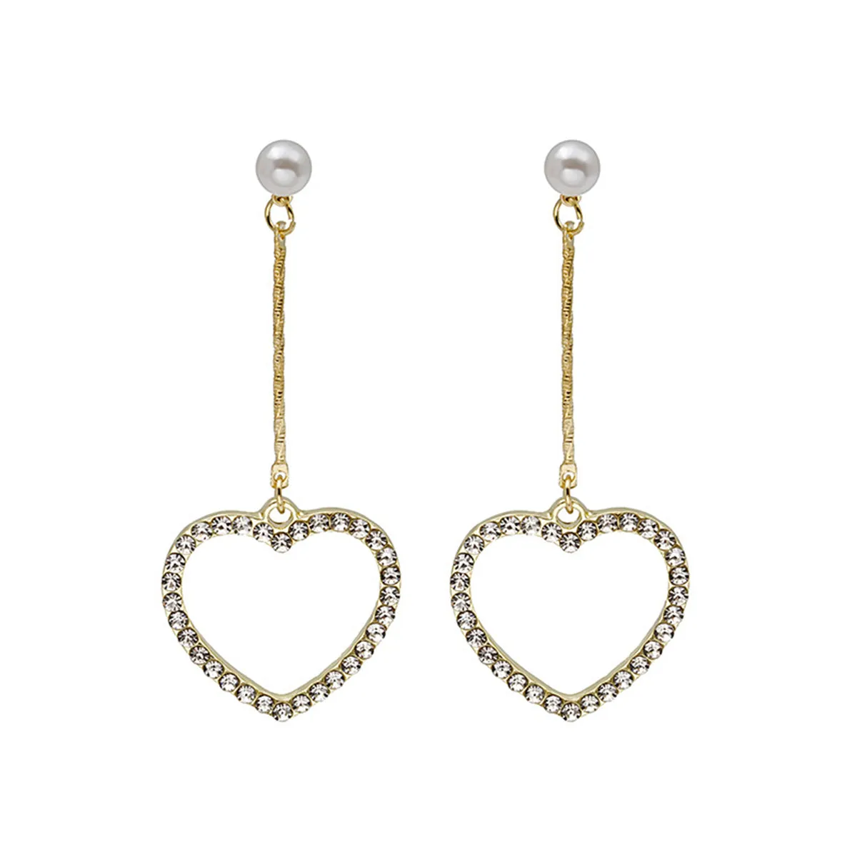 Pearl & Cubic Zirconia 18K Gold-Plated Open Heart Pavé Drop Earrings