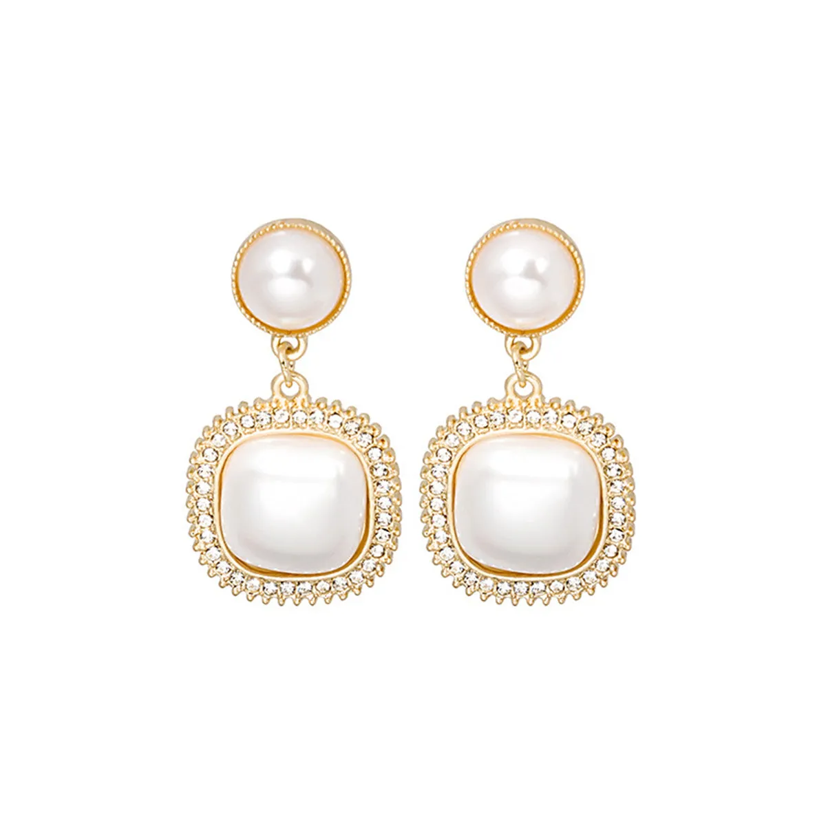 Pearl & Cubic Zirconia 18K Gold-Plated Pavé-Detail Square Drop Earrings