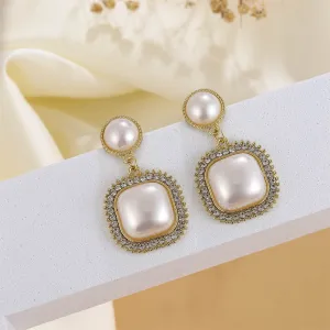 Pearl & Cubic Zirconia 18K Gold-Plated Pavé-Detail Square Drop Earrings