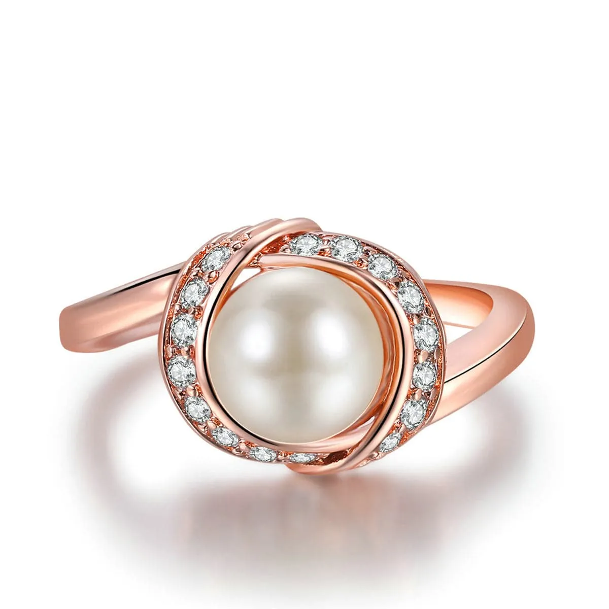 Pearl & Cubic Zirconia 18k Rose Gold-Plated Halo Ring
