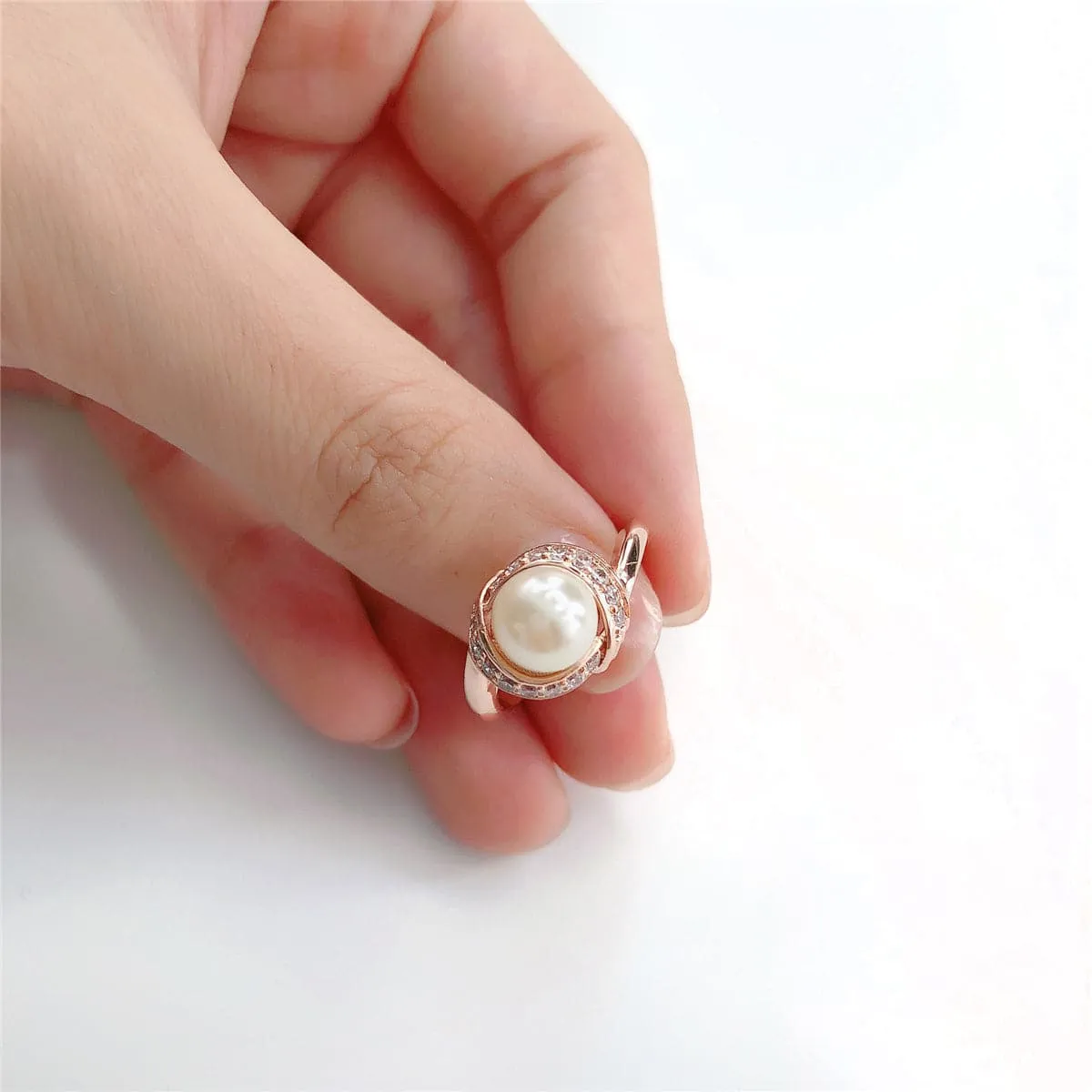 Pearl & Cubic Zirconia 18k Rose Gold-Plated Halo Ring
