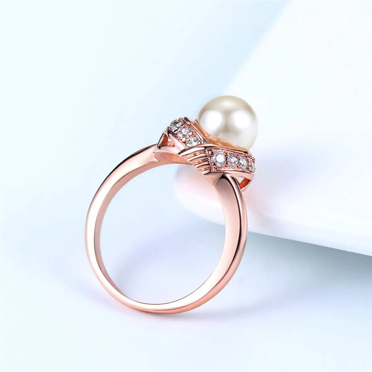 Pearl & Cubic Zirconia 18k Rose Gold-Plated Halo Ring
