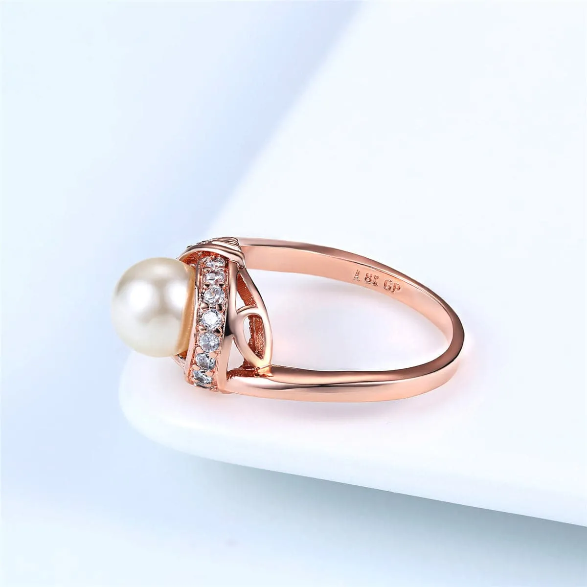 Pearl & Cubic Zirconia 18k Rose Gold-Plated Halo Ring