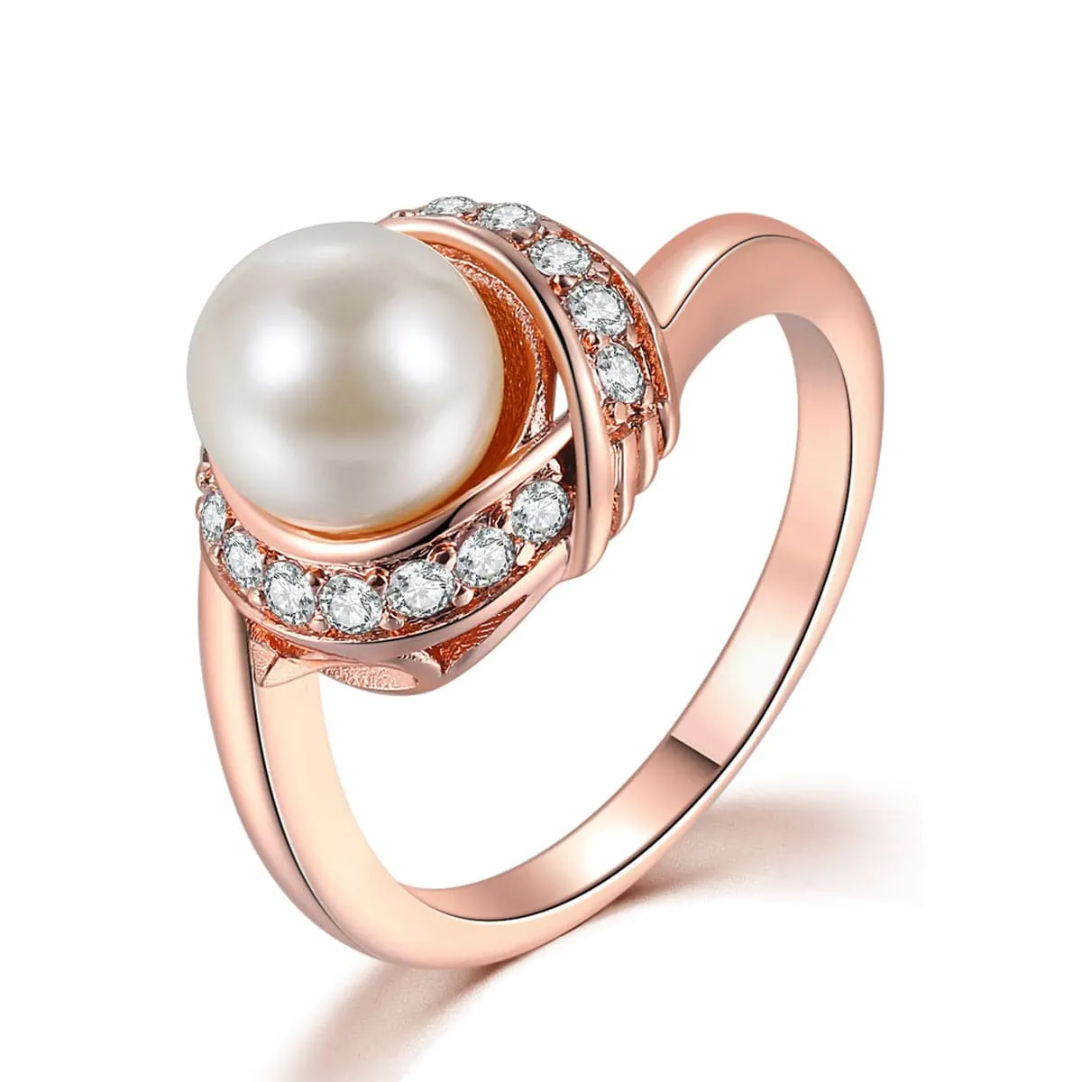 Pearl & Cubic Zirconia 18k Rose Gold-Plated Halo Ring